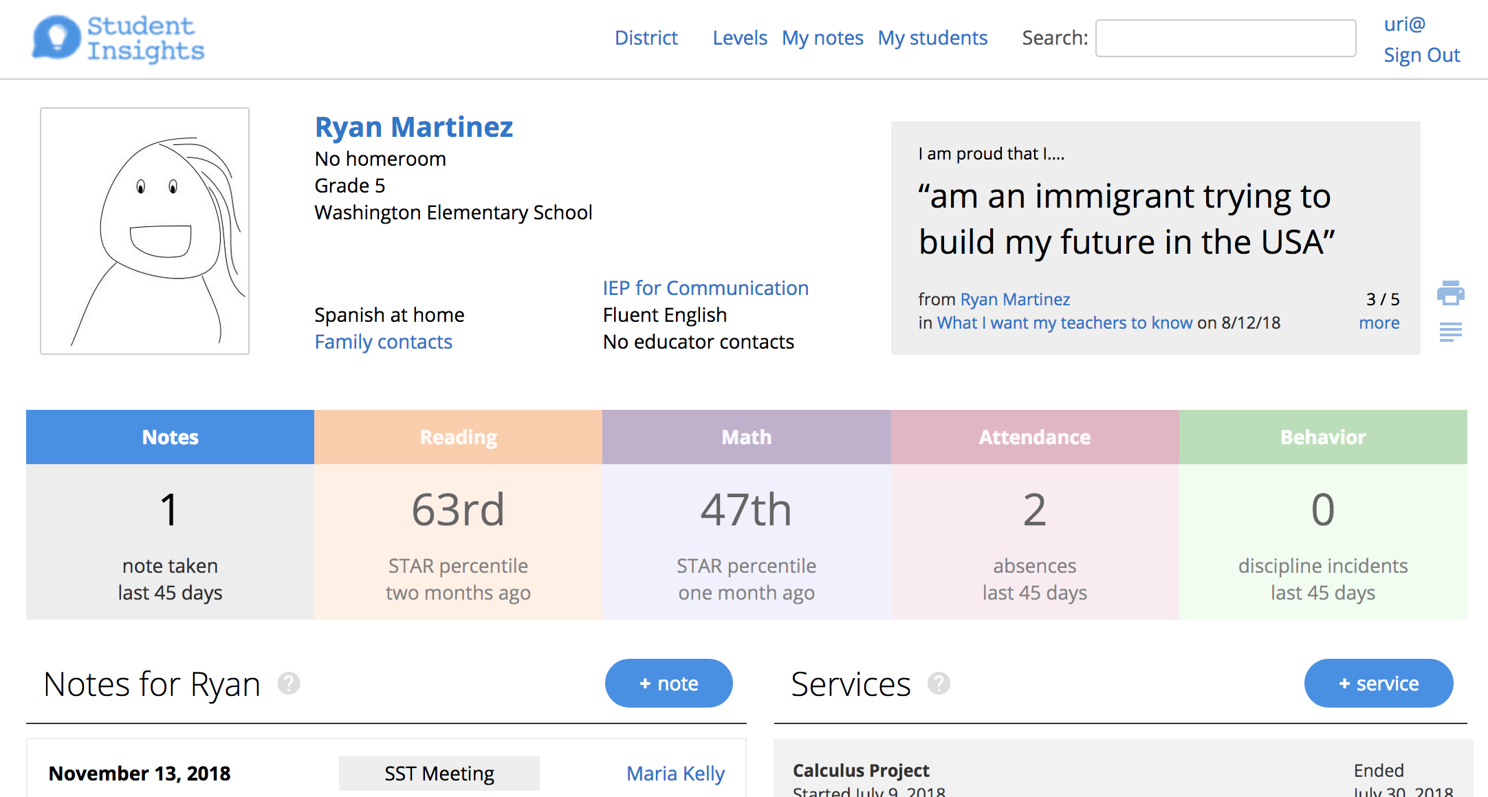 A student profile example